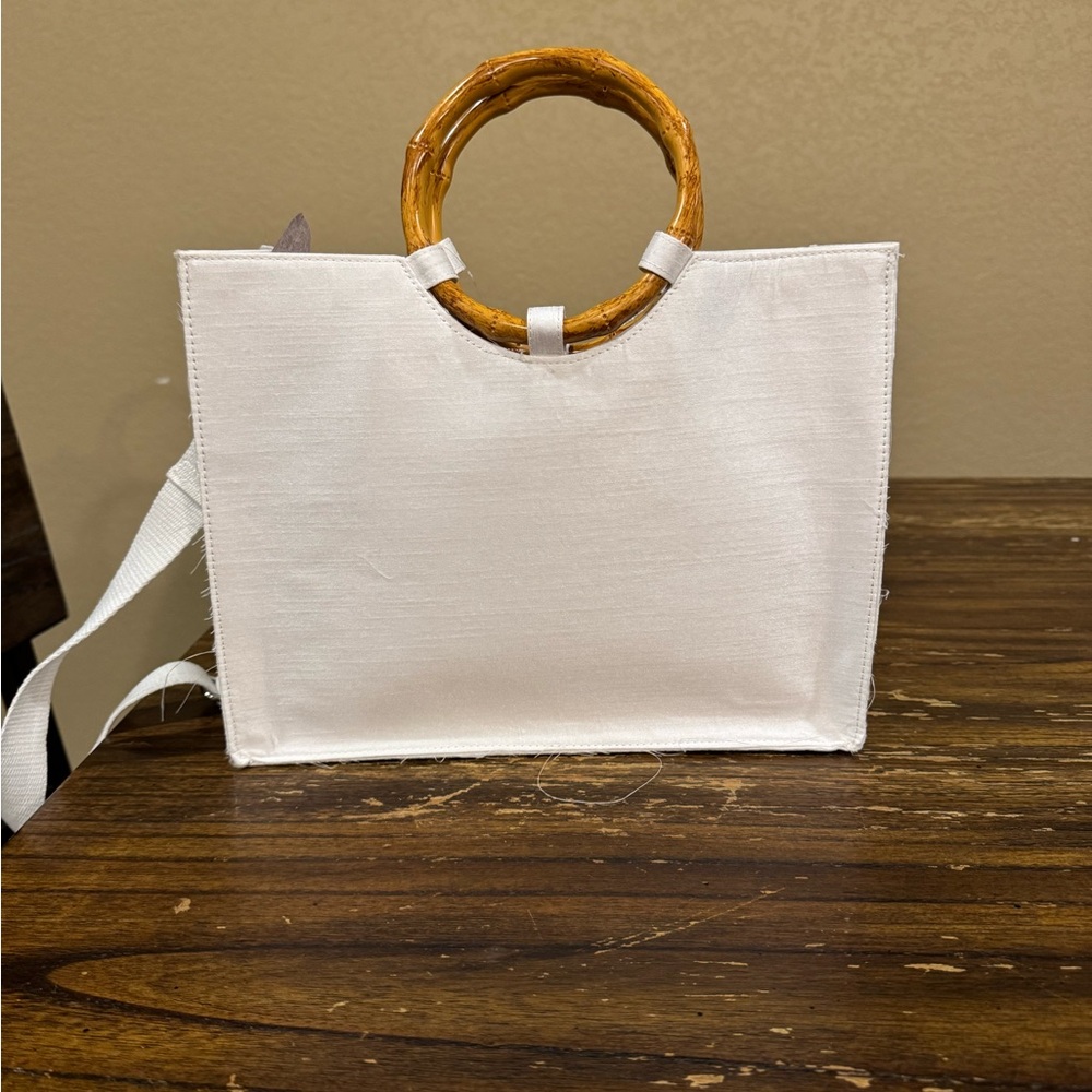 Embroidered Handbag with Bamboo Handle - Picture 2 of 3